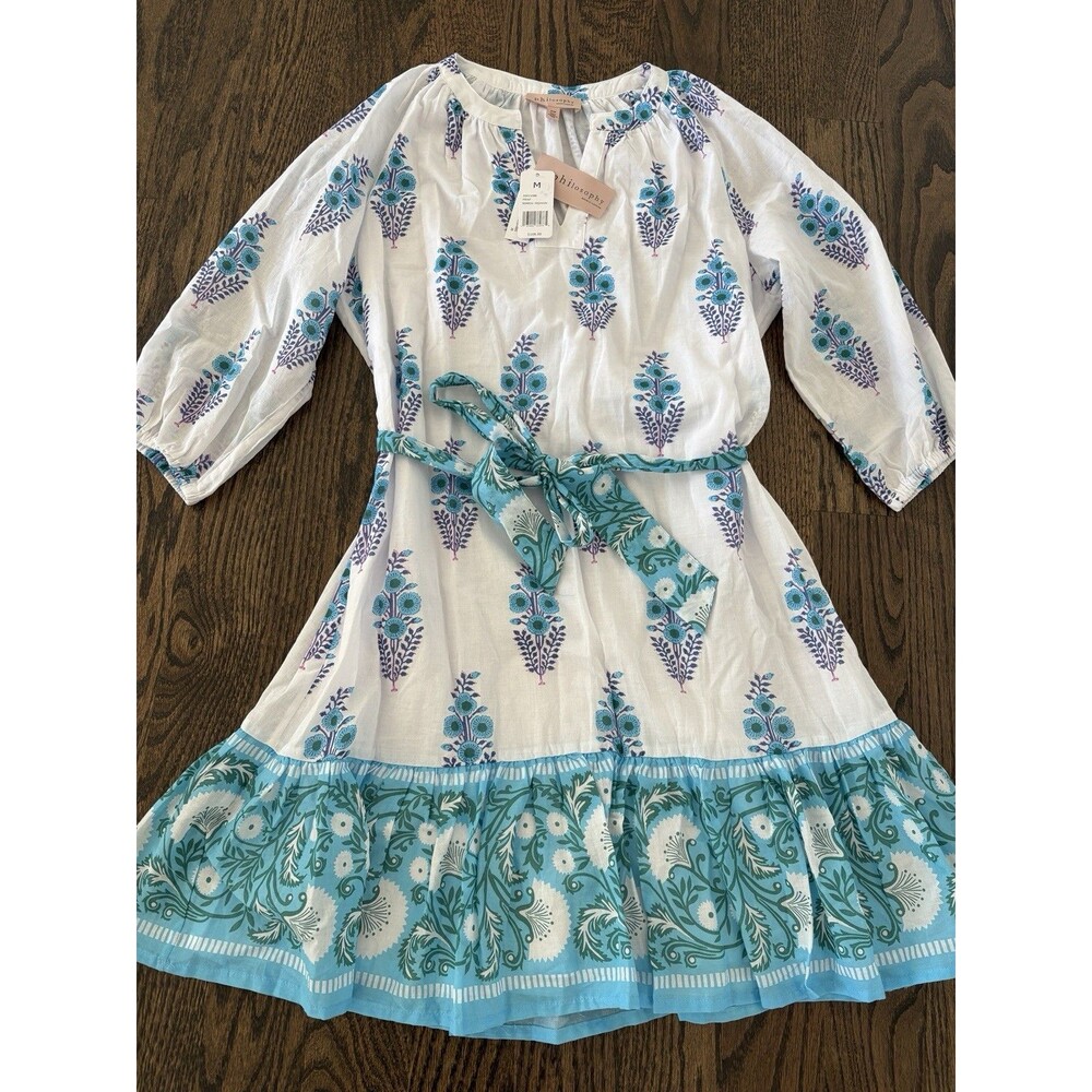 NWT PHILOSOPHY BY Republic Women's Dress Aqua Teal Blue Block Print Medium